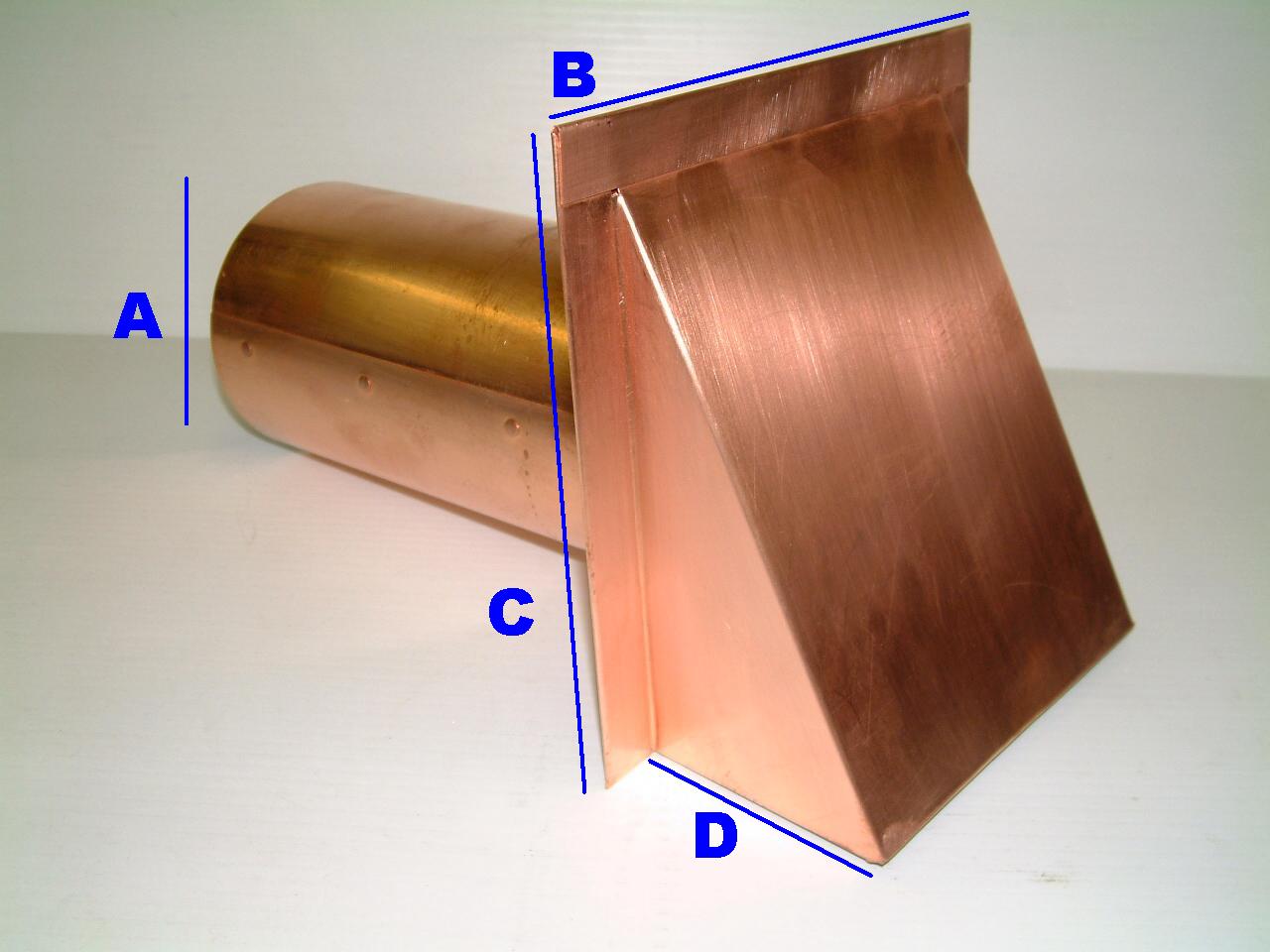4 Inch Copper Exterior Side Wall Cap with Damper and Screen